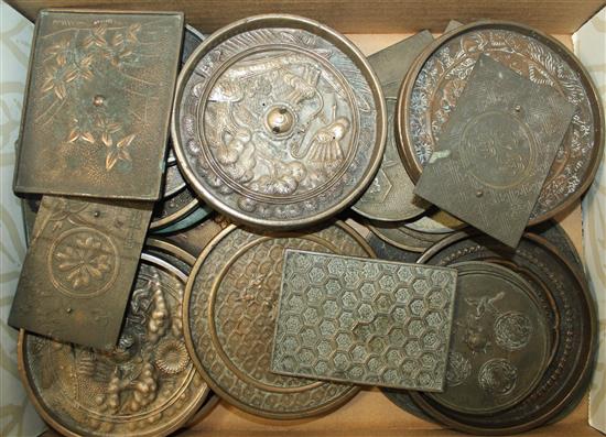 A large collection of Japanese bronze hand mirrors, 19th century, 7.6cm